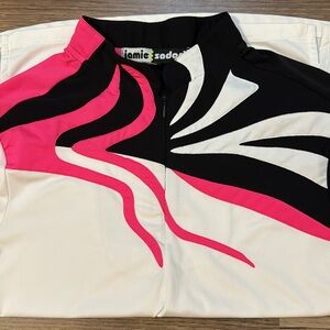 Jamie Sadock 1/4 Zip White Black Hot Pink Abstract Short Sleeve Golf Polo L